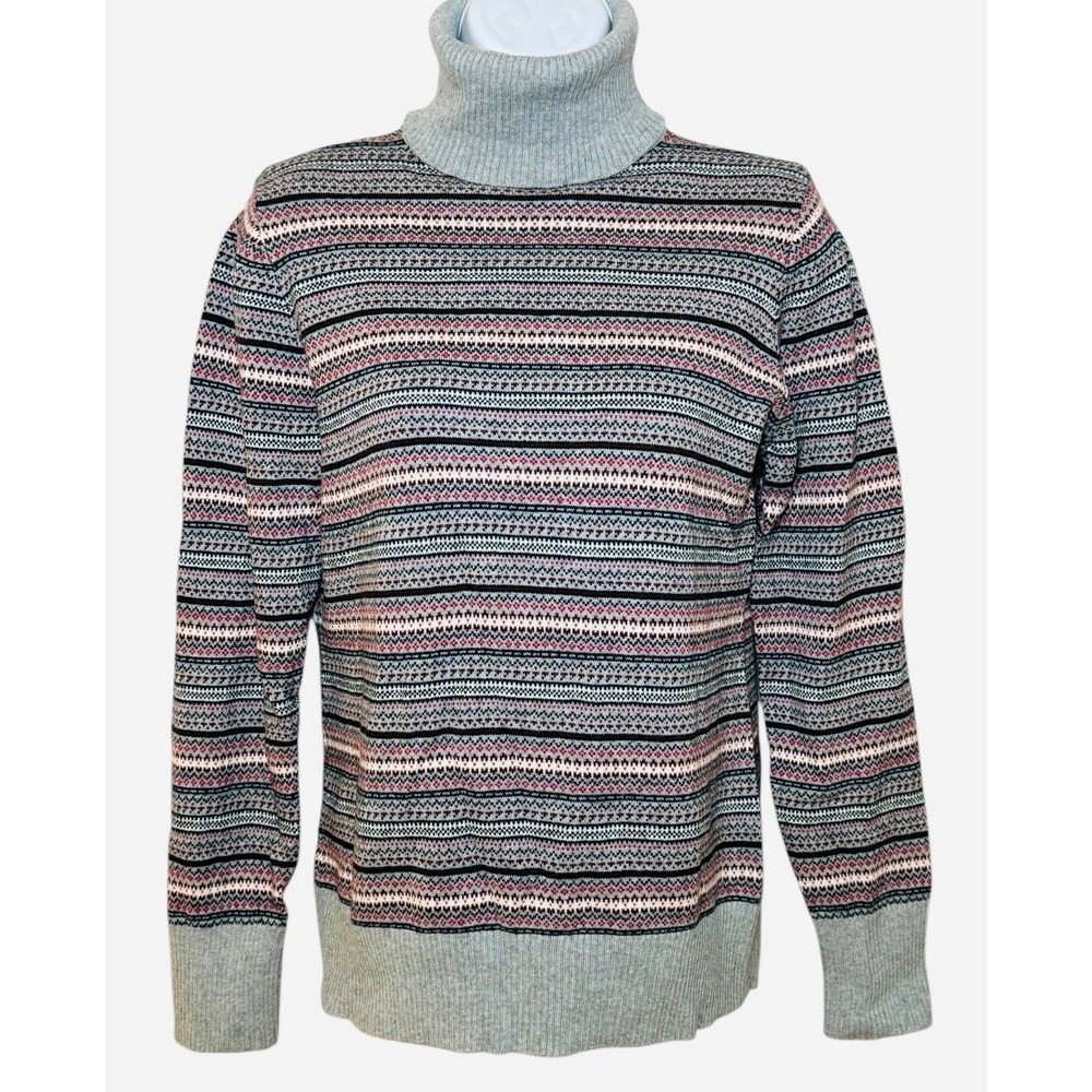 L.L.Bean Fair Isle Turtleneck Sweater Womens Small Knit Cotton Cashmere Blend